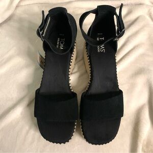 NWT TOMS Women's Size 8 Black Suede Lalla Wedge Platform Summer Sandals